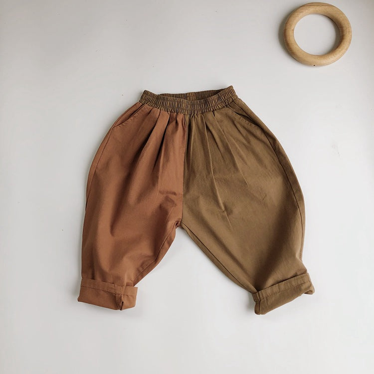 Children's Linen Korean Style Color Matching Casual Baggy Boy Mori Children's Pants