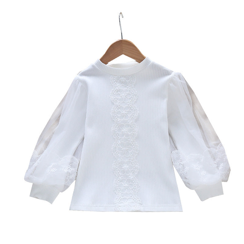 Pure Cotton White Western Style Puff Top Princess Inner Bottoming Children's T-shirt