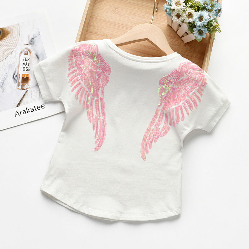 Children's Sequined Embroidered Loose Cotton Short-sleeved Shirt Boys Children's T-shirt