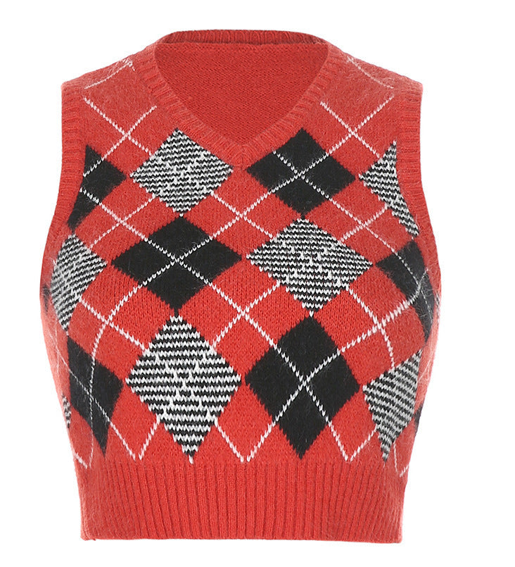 Women's Autumn Solid Color Plaid Bandage Dress Outer Sleeveless Vests