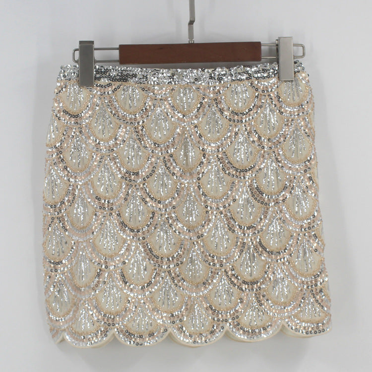 Trendy Wavy Hip Sequined Beaded Dress Skirt
