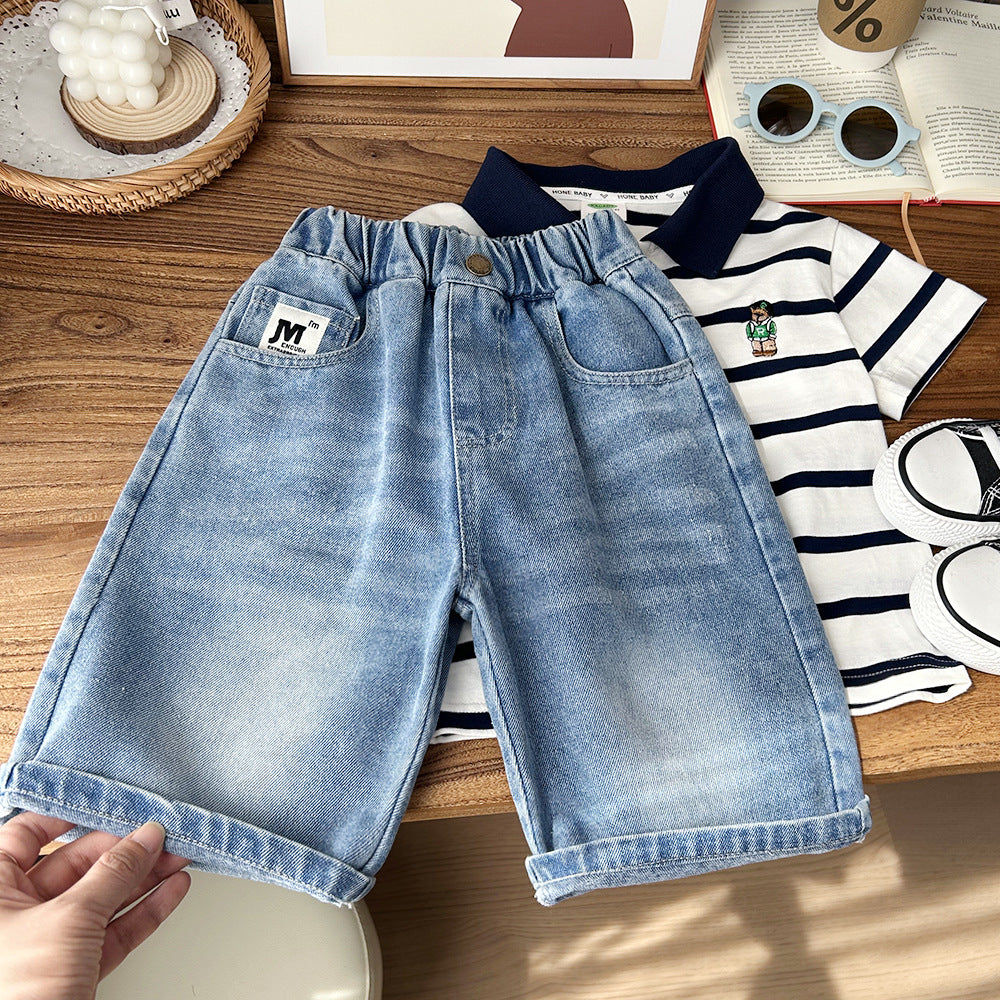 Children's Summer Clothing Washed Soft Denim Cropped Children's Pants