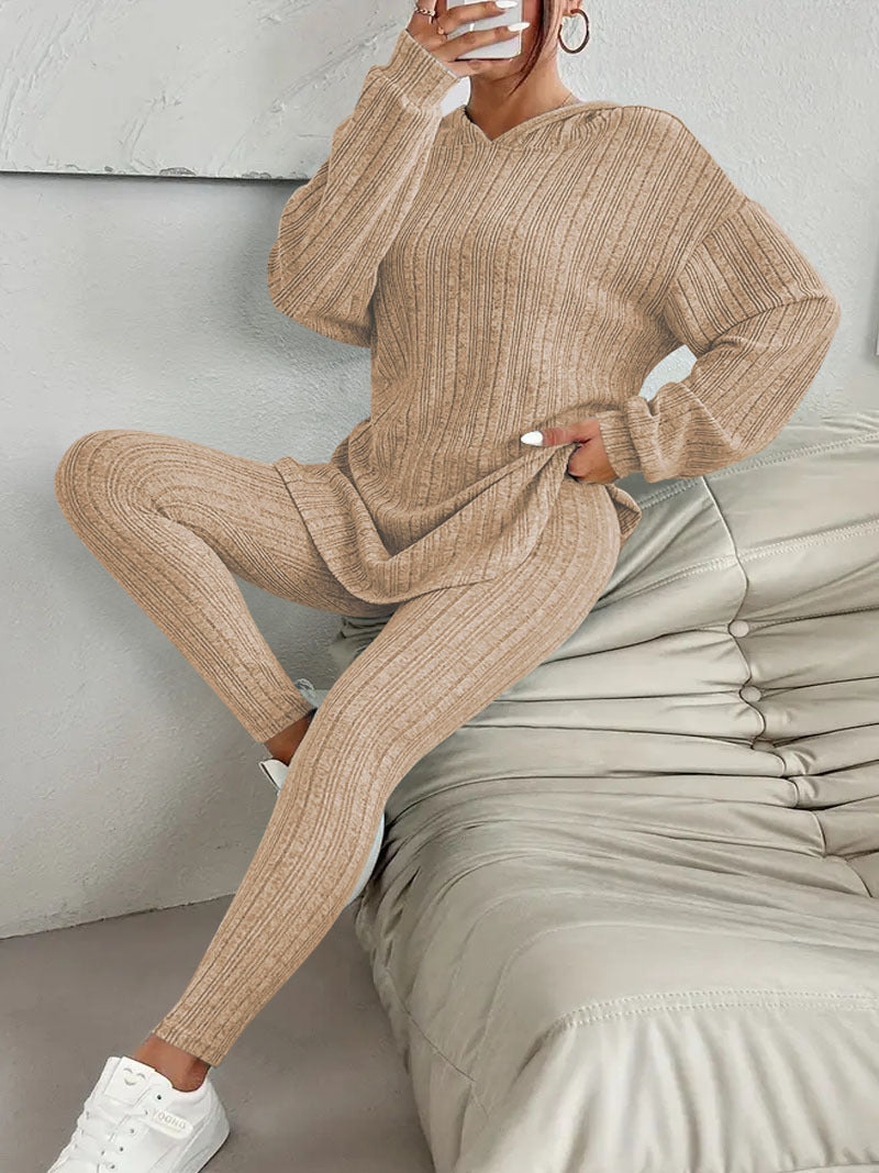 Women's Solid Color Long Sleeve Hooded Trousers Suits