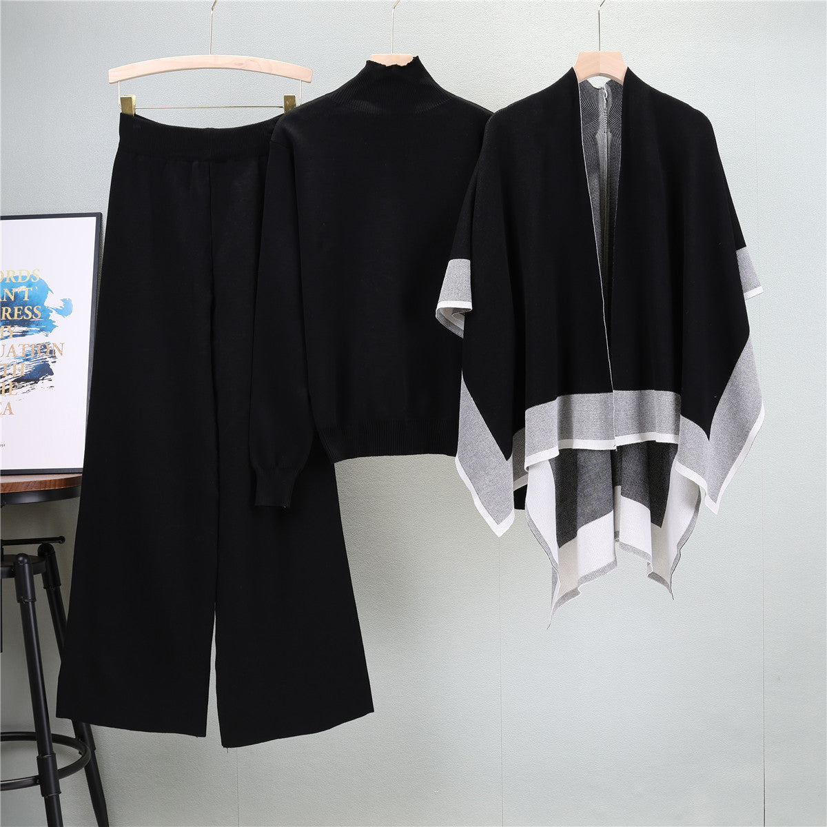 Women's Shawl Knitted Loose Three-piece Set For Fashion Casual Suit