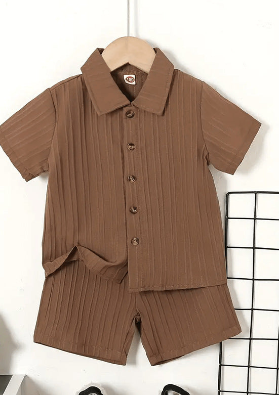 Children's Summer Clothing Striped Lapel Shirt Shorts Outdoor Leisure Children's Suit