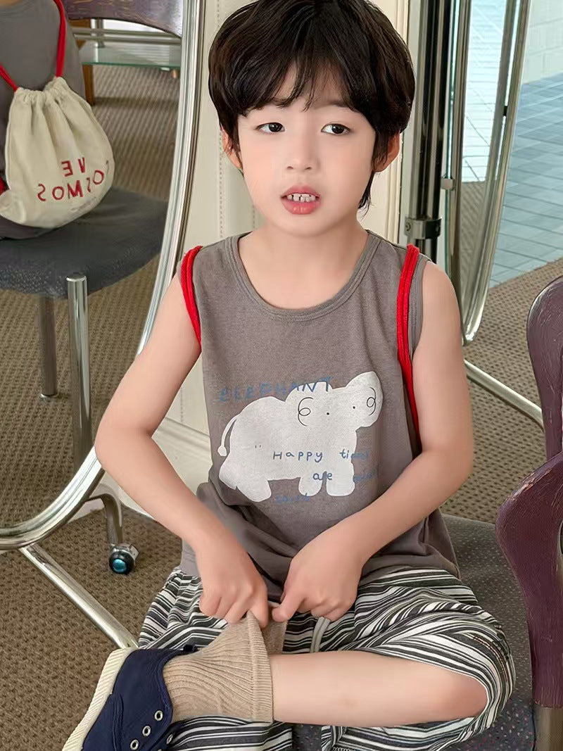 Roll Boy Versatile Printed Sleeveless Vest Children's T-shirt