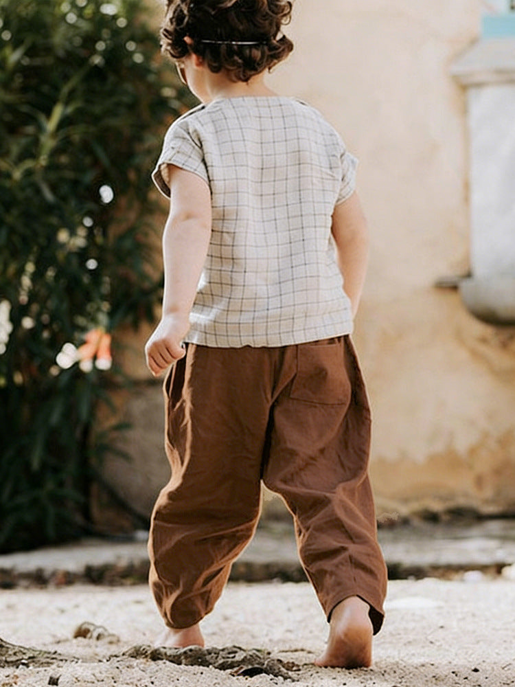 Children's Mori Style Linen Baggy Summer Elastic Waist Children's Pants