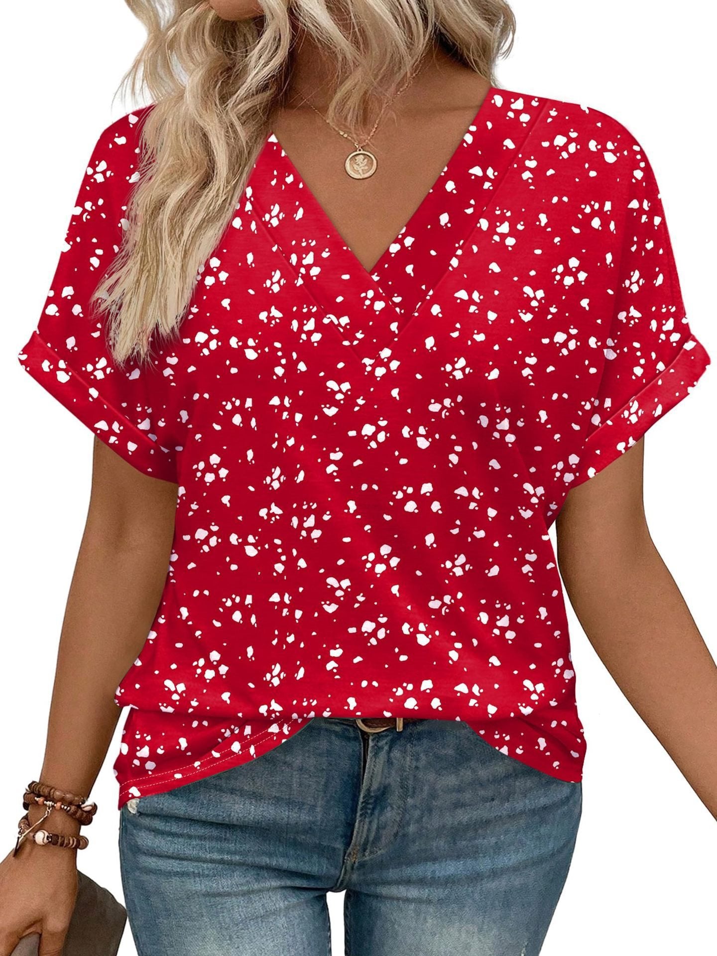 Women's Casual Round Neck Striped Short-sleeved Overseas Tops