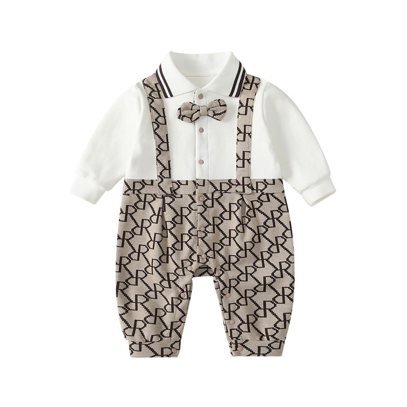 Jumpsuit Spring Boy's Rompers Bow Tie Letters Full Printed Strap Jumpsuit, Climbing Suit