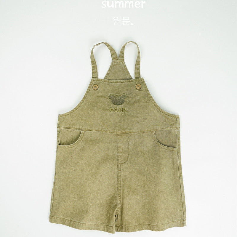 Children's Korean Style Boys Bear Embroidery Suspender Denim Children's Pants