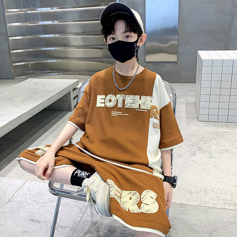 Children's Short Sleeve Western Style Medium Large Boys Waffle Children's Suit