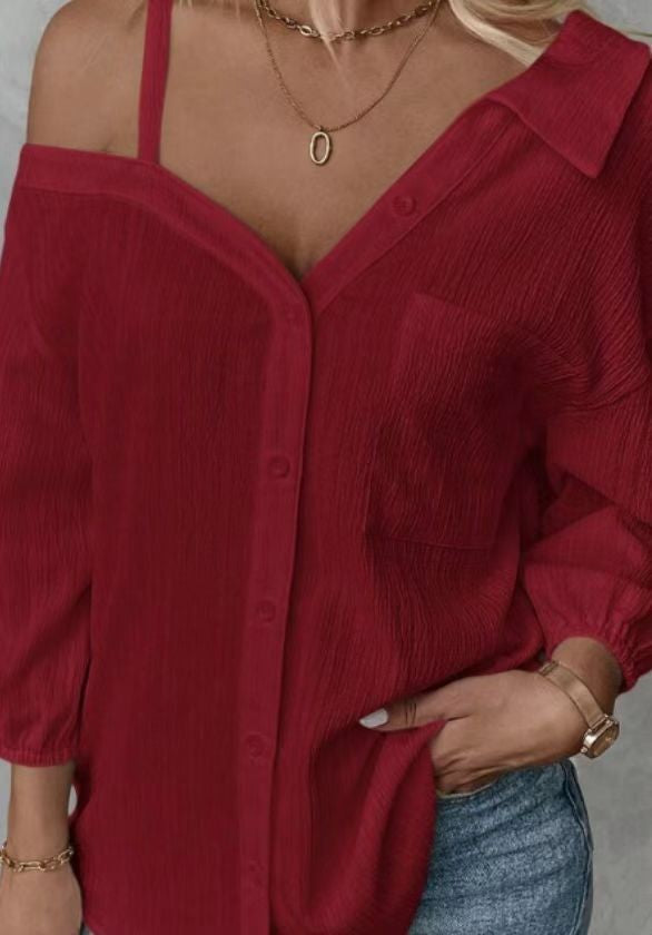 Lapel Three-quarter Sleeve Texture Single-breasted Casual Cardigans
