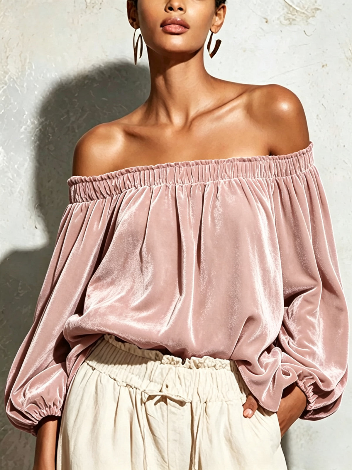 Women's Lantern Sleeve Elegant Solid Color Casual T-shirt Blouse