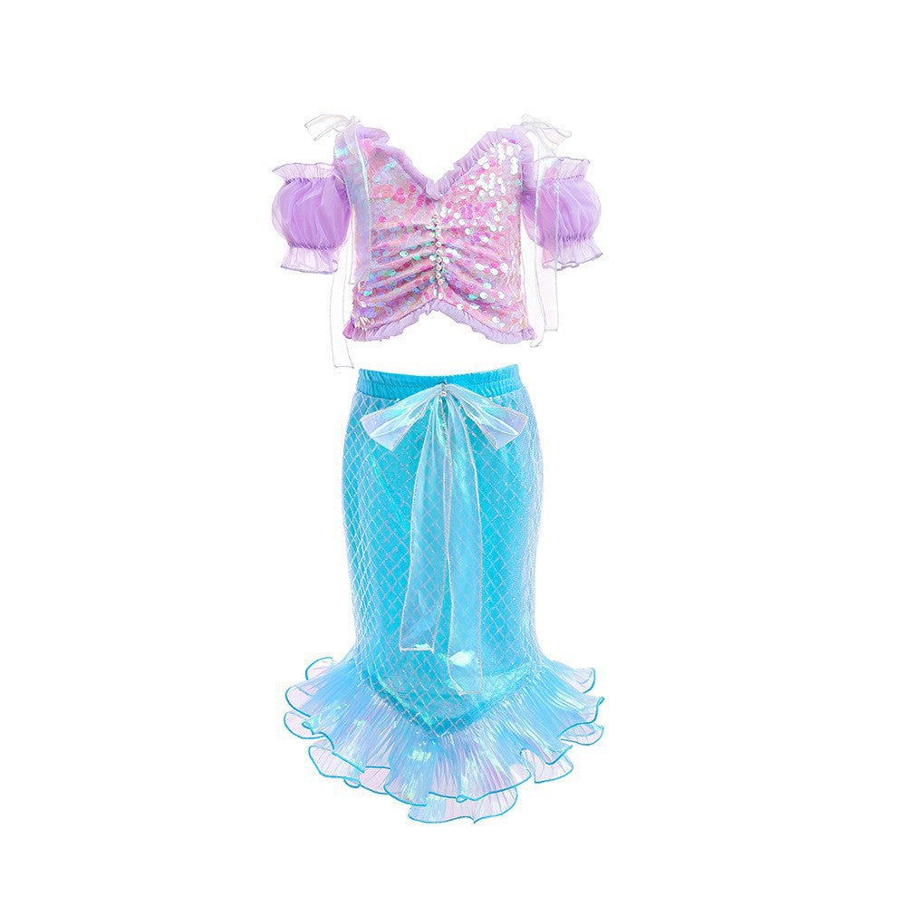 Suspenders Princess Puff Sleeve Beach Fishtail Children's Dress