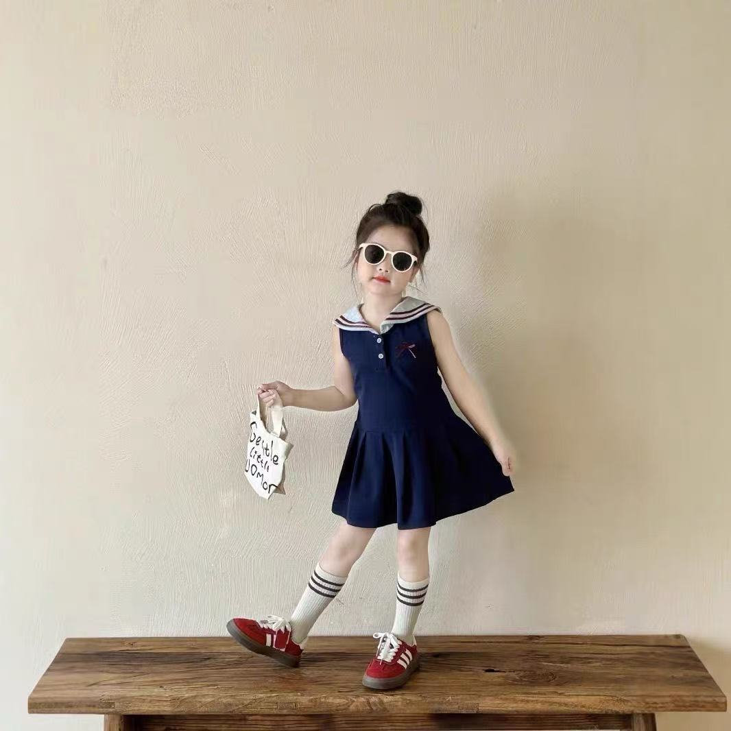 Children's Korean Style Clothing Preppy Summer Fashionable Blue Vest For Children's Dress
