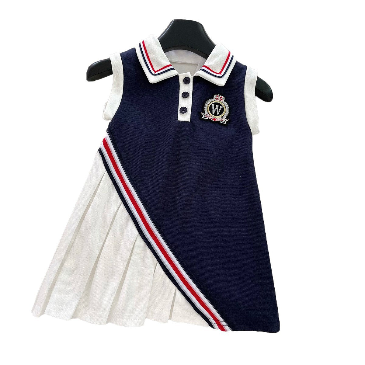 Preppy Style Little Vest Color Matching Collar Sleeveless Children's Dress