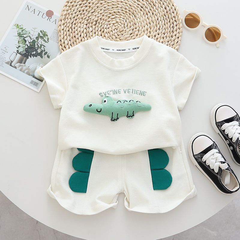 Children's Boys Summer Korean Cartoon Handsome Clothes Short Sleeves For Infants Children's Suit