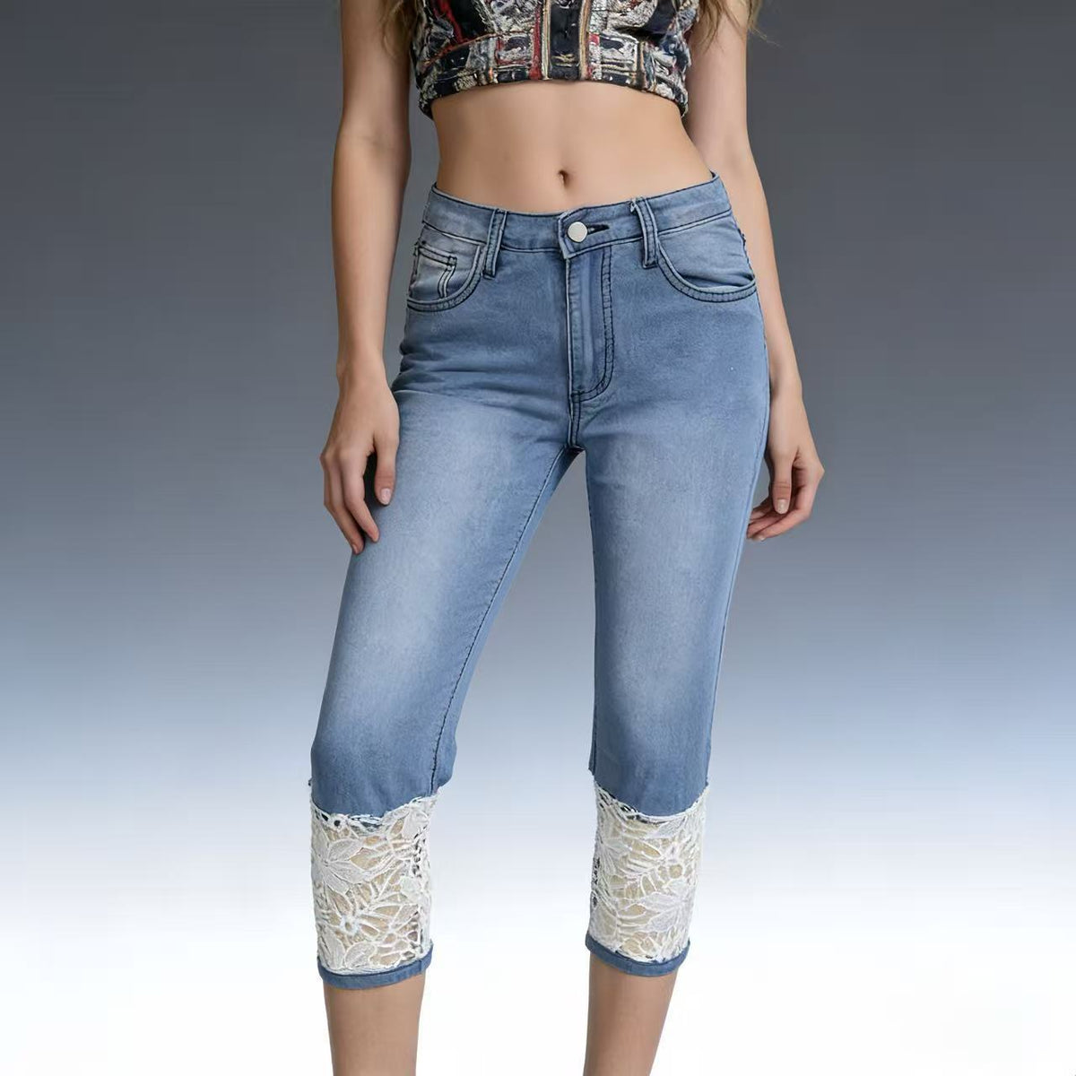 Women's Lace Fashion Personalized Cropped Straight Women's Jeans