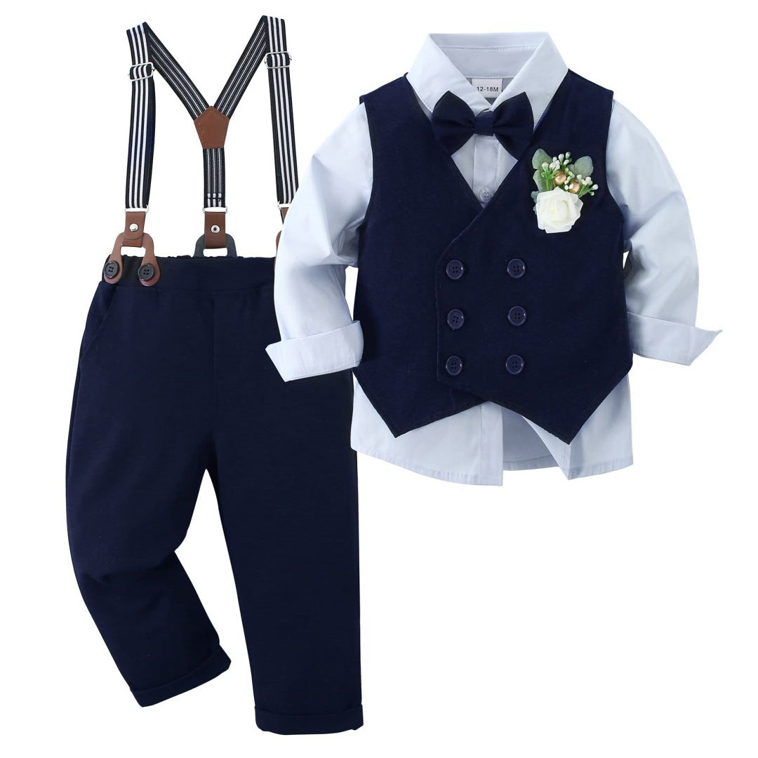 Shirt Vest Corsage Match Sets Boys Children's Suit