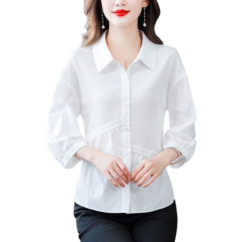 Women's Fashion Simple White Shirt Long Sleeve Korean Style Niche Design Blouse