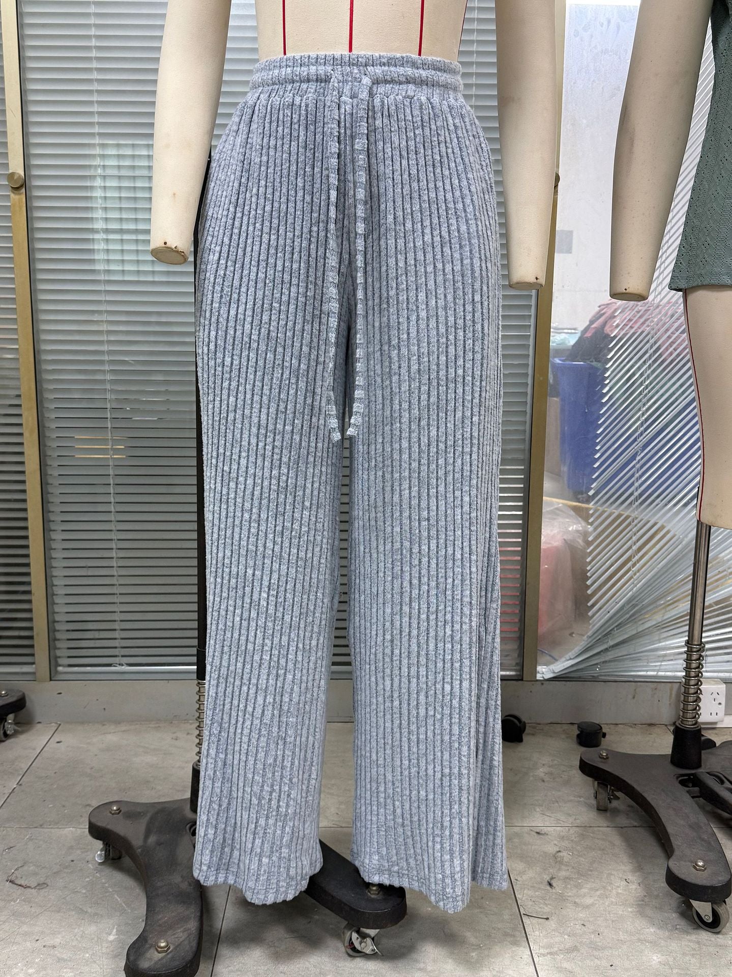 Solid Color Drawstring Sunken Stripe Brushed Elastic Casual Pants