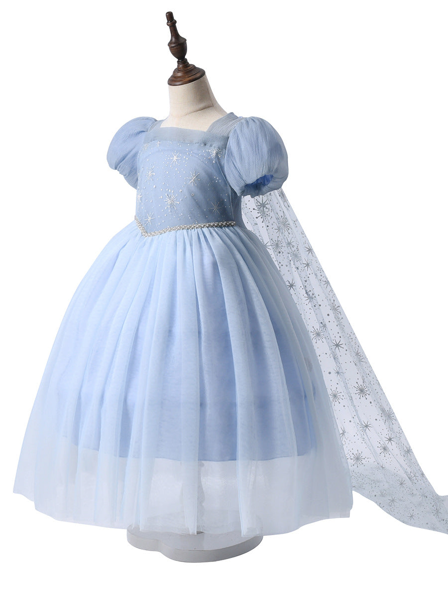 Sweet Pleated Ice Snow Princess Short-sleeved Children's Dress