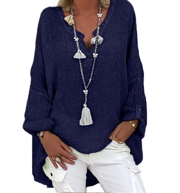 Classy Solid Color Bamboo Linen Shirt Blouse