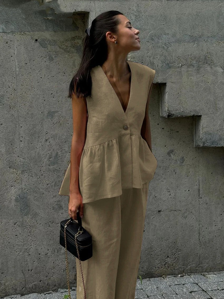 Women's Sleeveless Trousers Solid Color Temperament Commute Suits