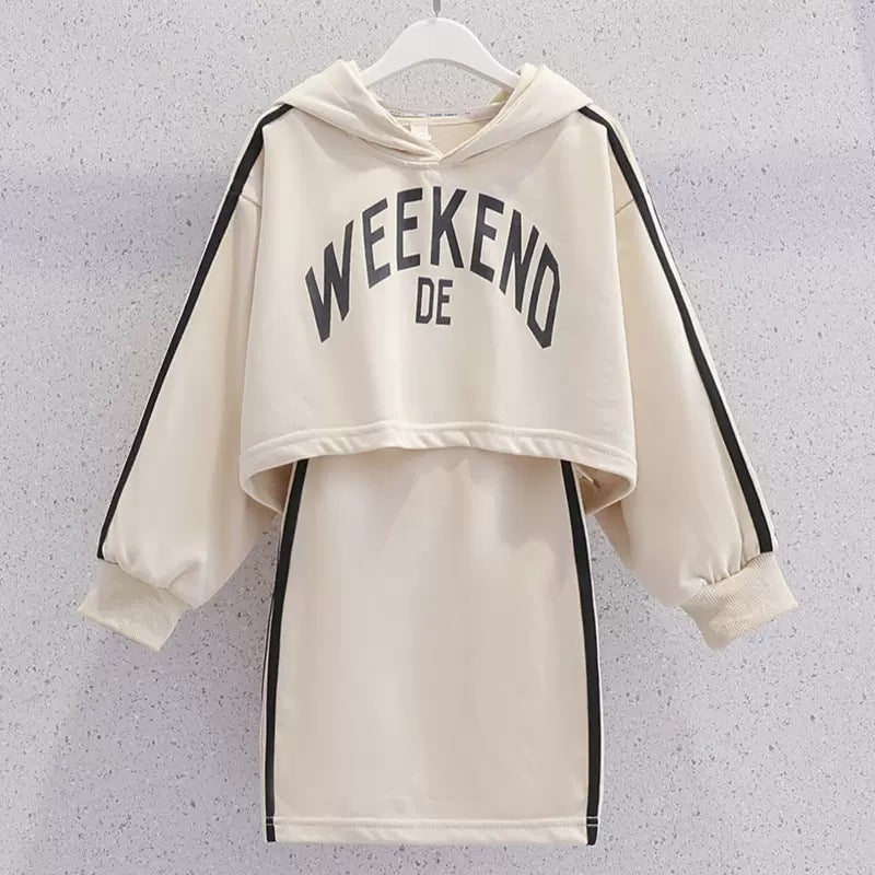 Children's Hoodie Vest Skirt Two-piece Set Fashion Letters Western Style Children's Dress