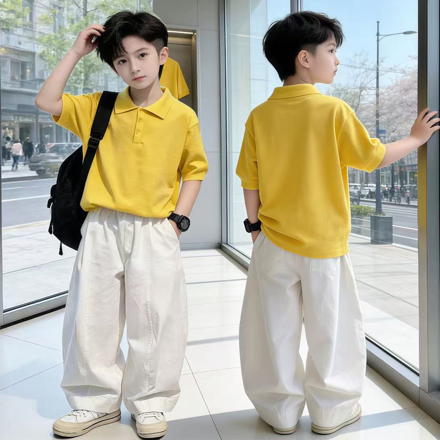 Children's Boys Summer Short-sleeved Shirt Trousers Two-piece Set Big Children's Suit