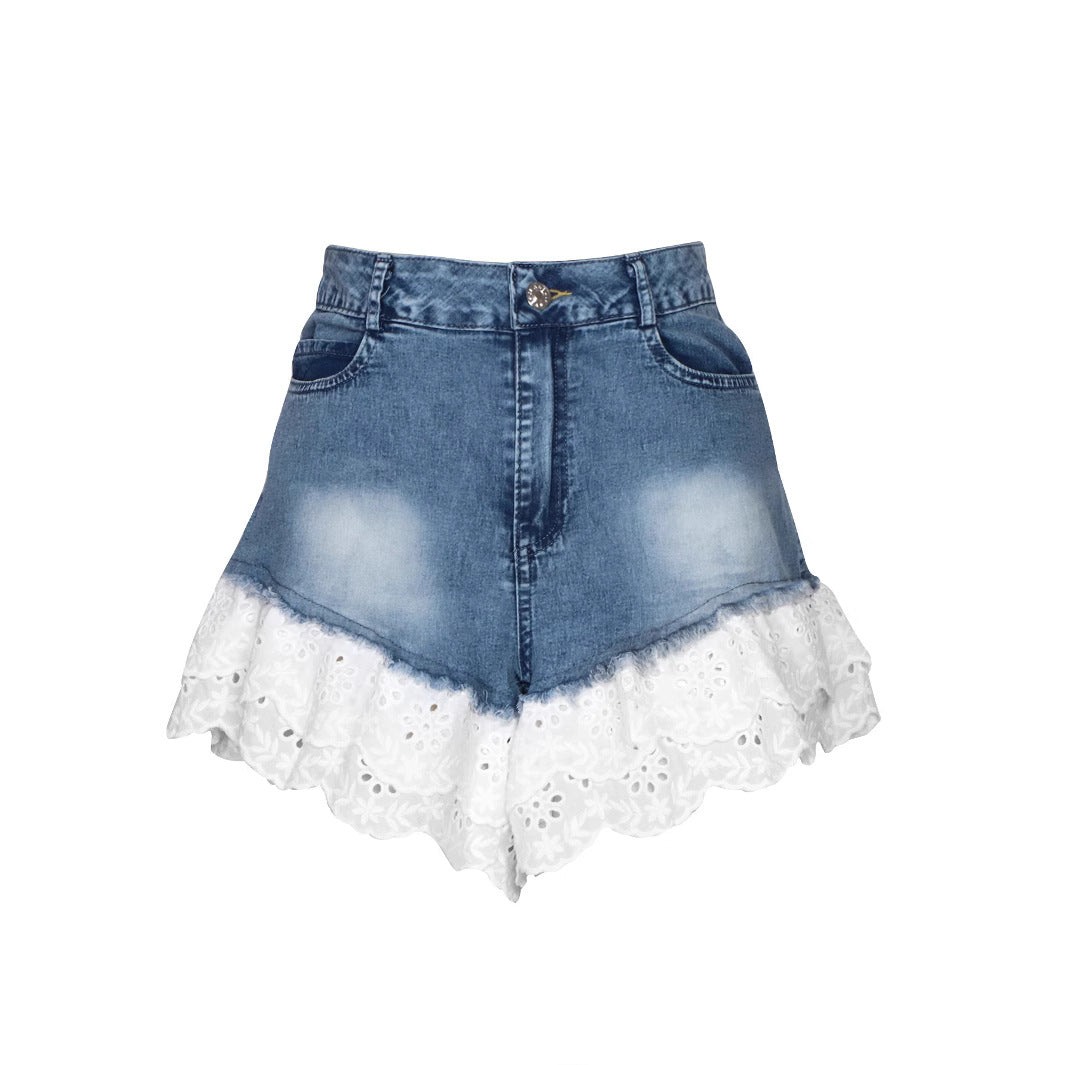 Denim Stitching Lace Summer Hot Vacation Women's Jeans
