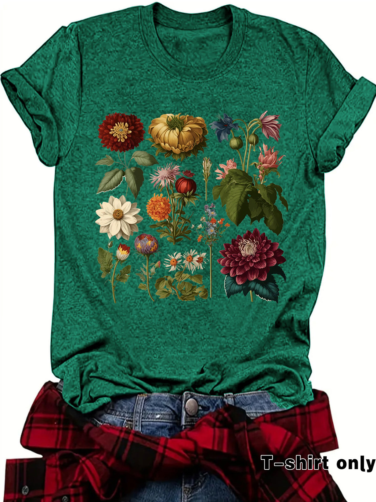 Graceful Floral Print Sleeve Loose Fashion Women's T-shirt