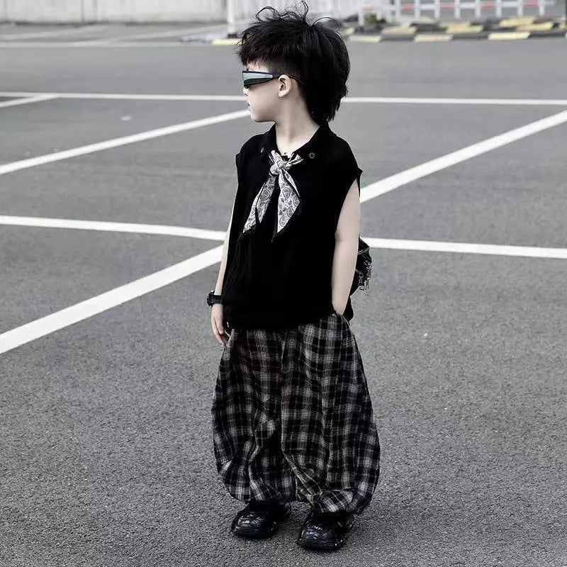 Children's Boys Summer Sleeveless Vest Sweater Anti Mosquito Pants Children's Suit