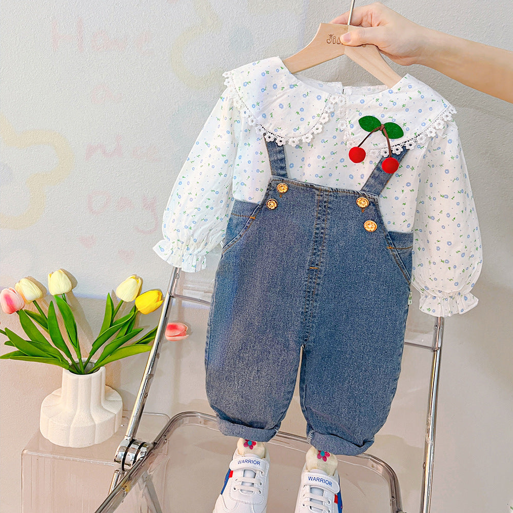 Children's Autumn Shoulder Strap Two-piece Korean Style Children's Suit