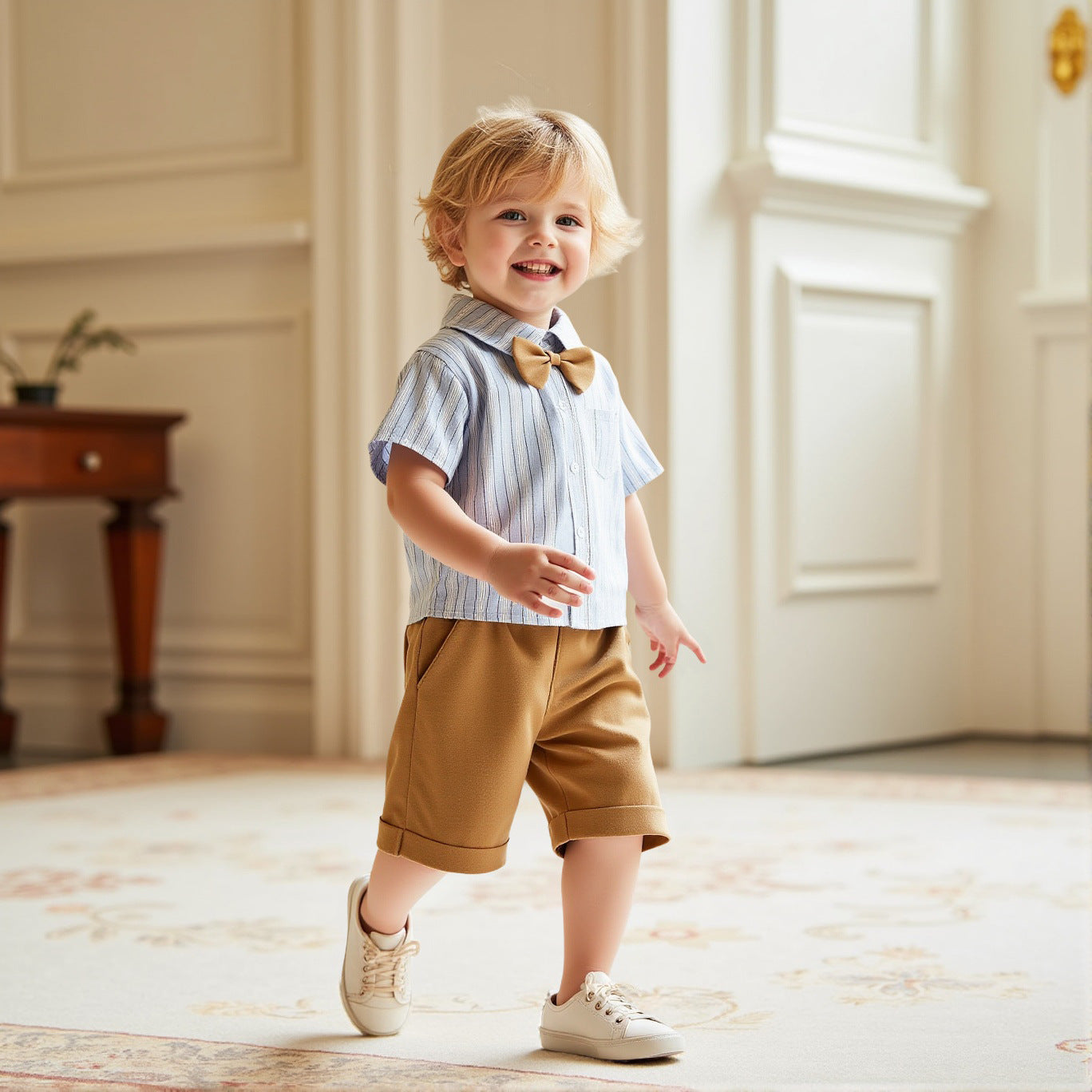 Children's Summer Plaid Shirt Short-sleeved Suspender Pants Korean Boys Gentleman Children's Suit
