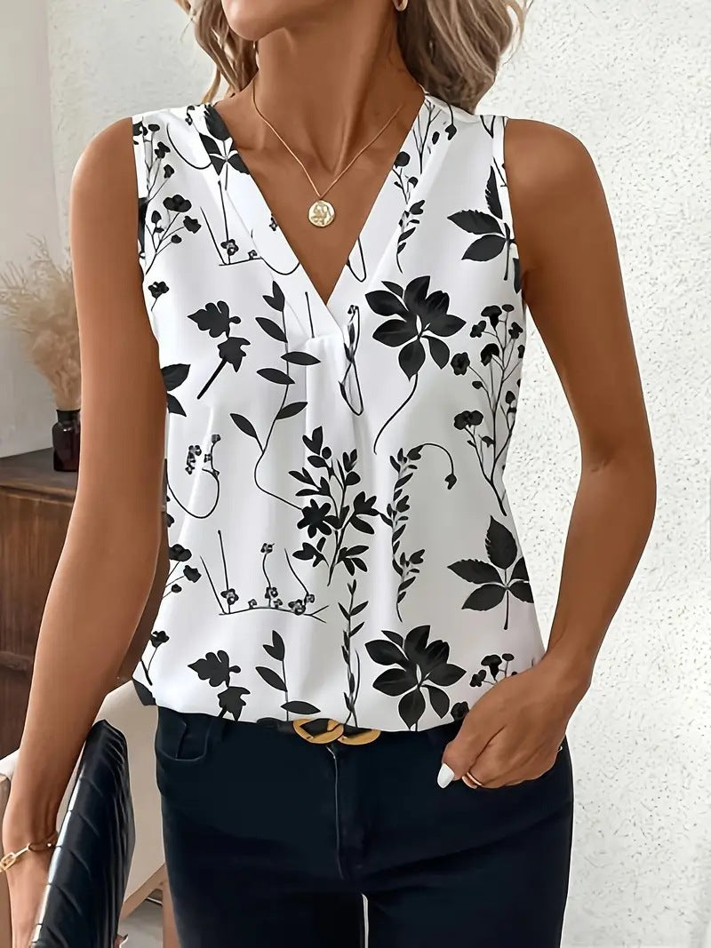 Women's Woven Fabric Pullover Floral Printed Vests