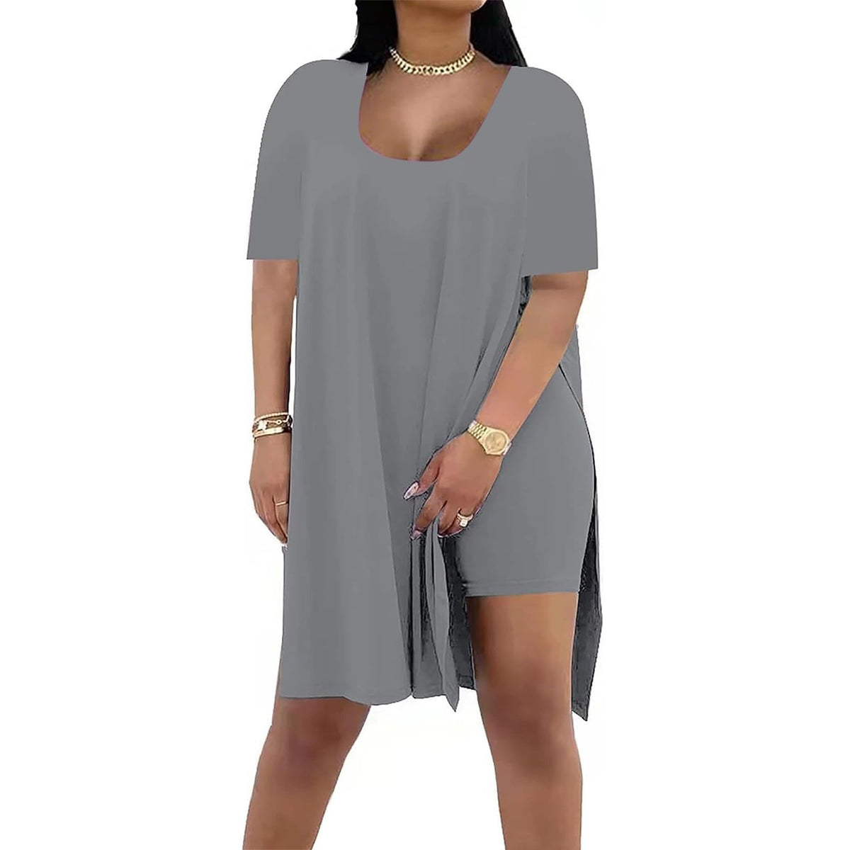 Women's Solid Color Square Collar Sleeve Two-piece Fashion Casual Suit