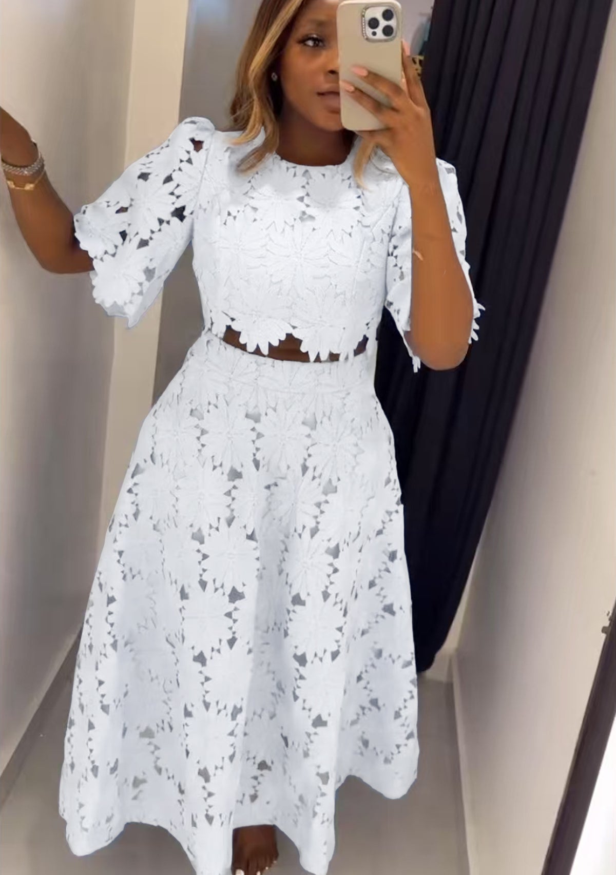 Women's Elegant French Style Design Hollow Set Fashion Casual Suit