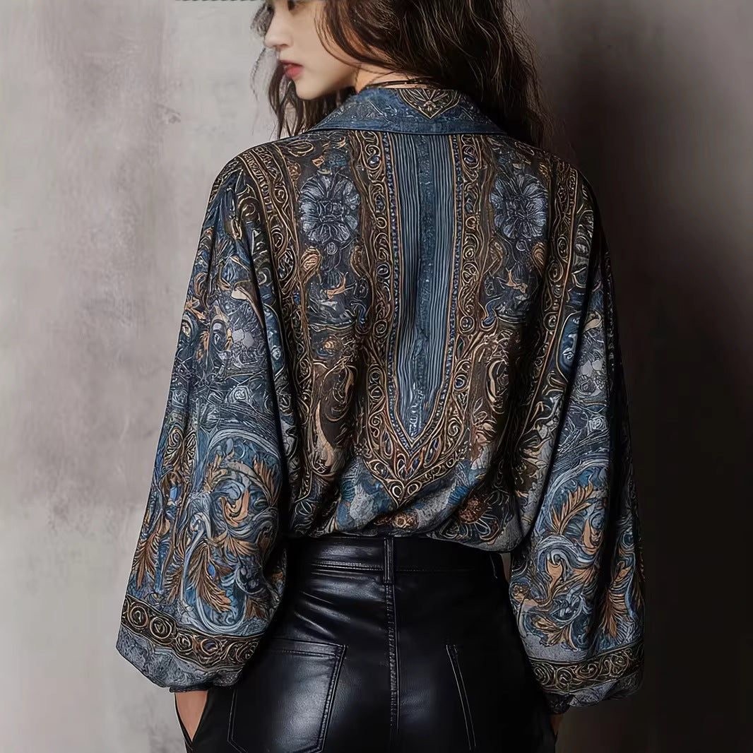 Fashionable Printed Loose Slim Fit Elegant Lace Shirt, Chiffon Shirt