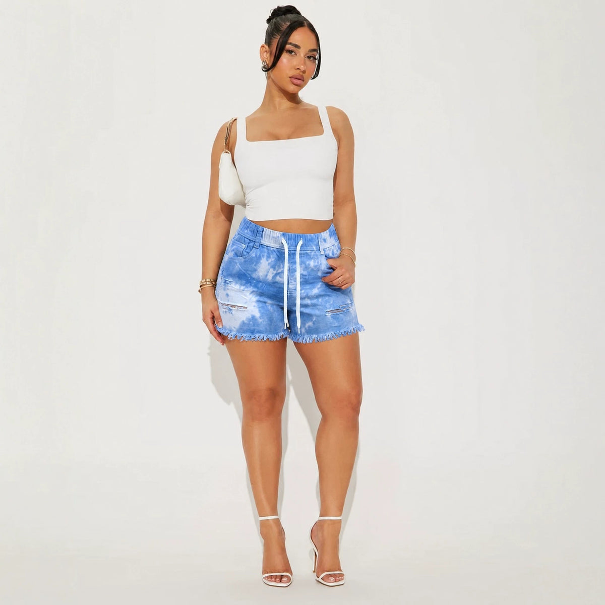Women's Denim Capital High Waist Summer Drawstring Raw Pants