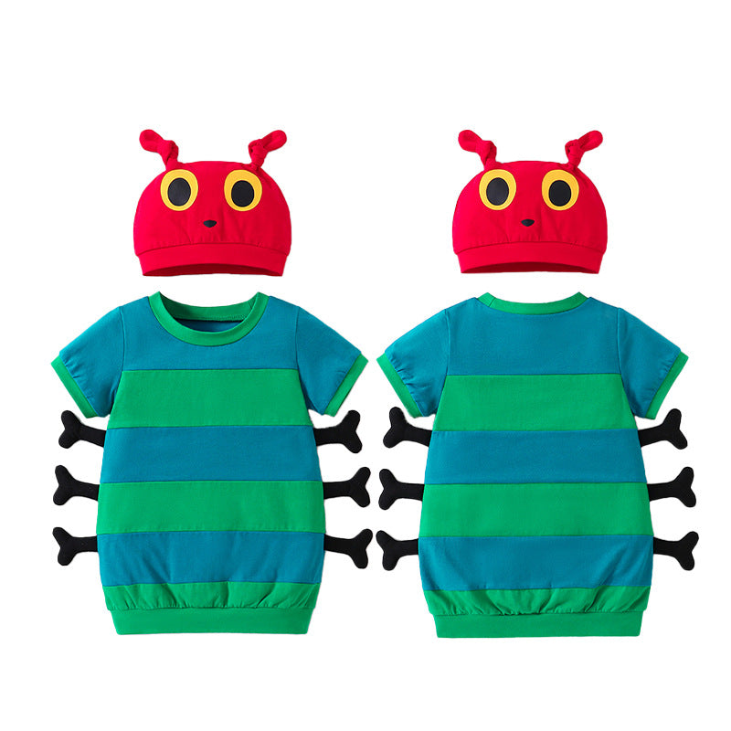 Year Summer Short Sleeve Cartoon Modeling Romper Caterpillar Shape With Children's T-shirt
