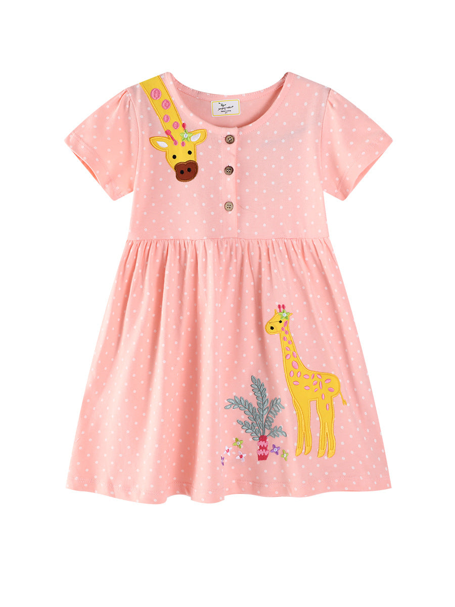 Skirts Summer Round Neck Short Sleeve Cute Little Children's Dress