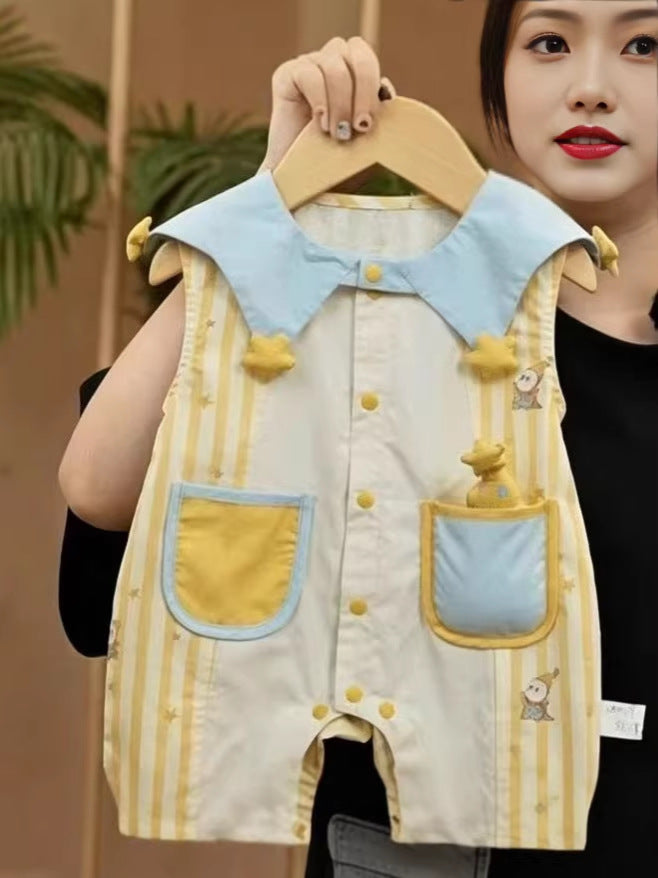 Children's Jumpsuit With Bib Sleeveless Cartoon Romper Jumpsuit, Climbing Suit