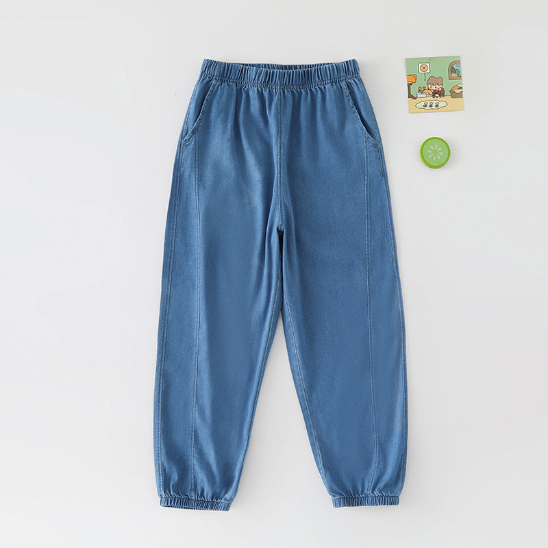 Women's & Men's Lightweight Silk Jeans Medium Big Drape Casual Children's Pants