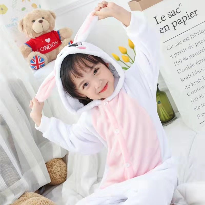 Children's Black Cat Leopard Print Flannel Cartoon One-piece Pajama Jumpsuit, Climbing Suit