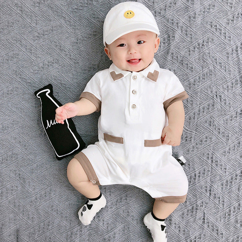 Jumpsuit Baseball Uniform Male Female Cotton Half Sleeve Romper Pullover Jumpsuit, Climbing Suit