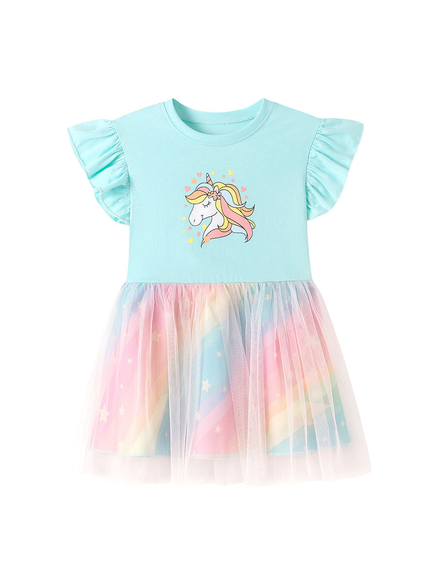 Children's Summer Short Sleeve Mesh Cute Cartoon Children's Dress