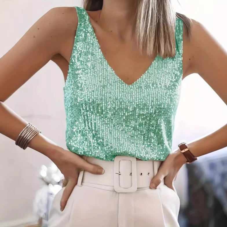Pretty Women's Shiny Sequined Sleeveless Sexy Small Vest/suspenders/tube Top