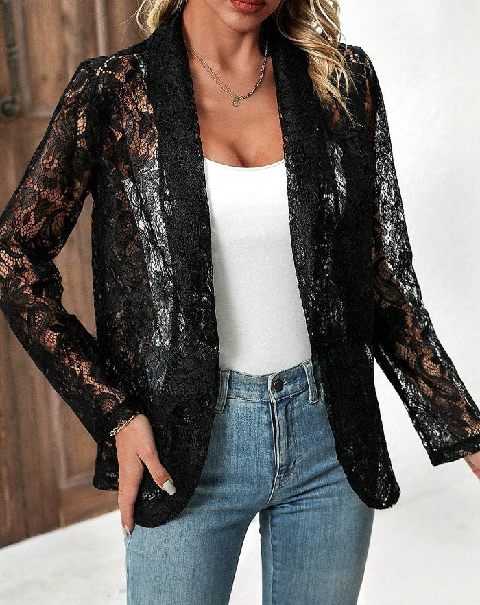 Women's Western Style Solid Color Casual Outerwear Lace Shirt, Chiffon Shirt