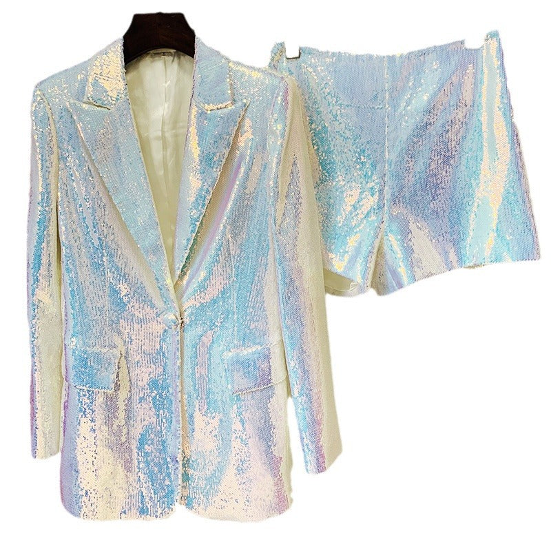 Personality Shiny Colorful Sequined Two-piece Set Shorts